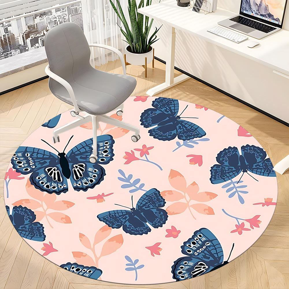 1pc Butterfly Floral Office Round Area Rug, Indoor Mat Suitable For Office, Under Office Chairs Bedroom Living Room Home Decor, Room Deco