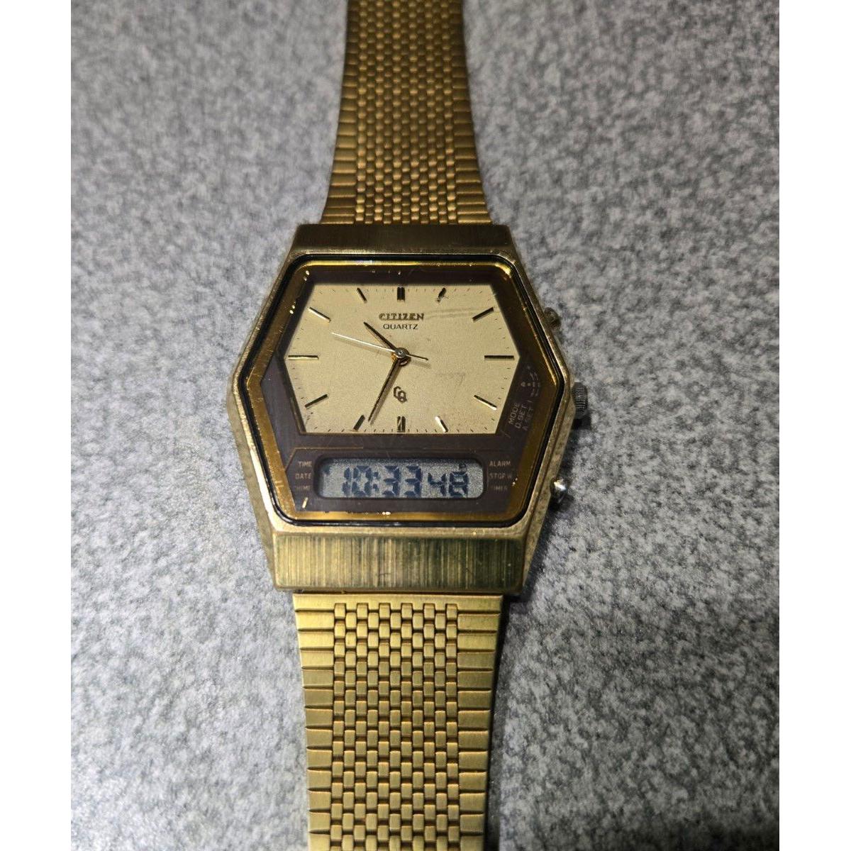Used CITIZEN Ana-Digi Quartz Gold Men s Watch Original Showa Retro