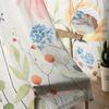 Spring Watercolor Leaves Sheer Curtains Transparent Voile Tulle Window Drapes for Bedroom Holiday Decoration