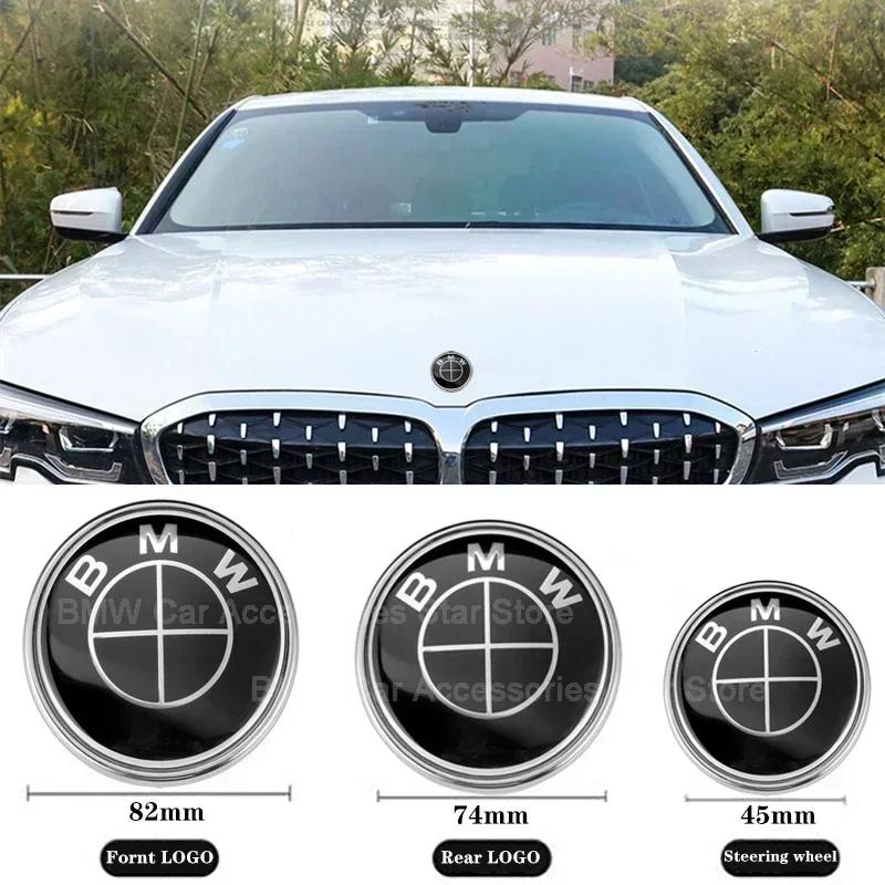 Pro BMW F30 F32 F34 F20 F10 F15 F16 E39 E46 E60 E90 3ks Černá 82mm Přední/74mm Zadní 45mm Kryt volantu Znak Loga na víko kufru