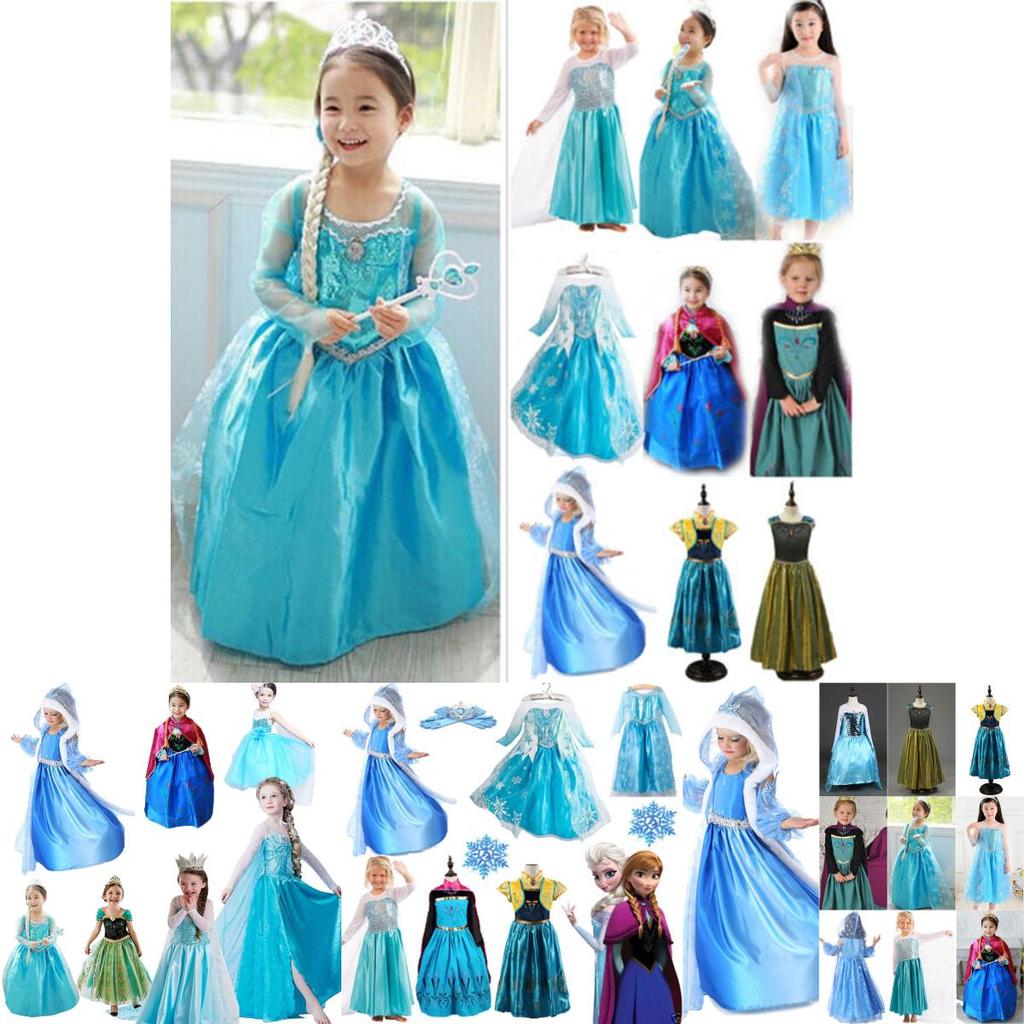 Kids Elsa Girls Fancy Dress Costume Princess Anna Party Dresses Cosplay Outfits