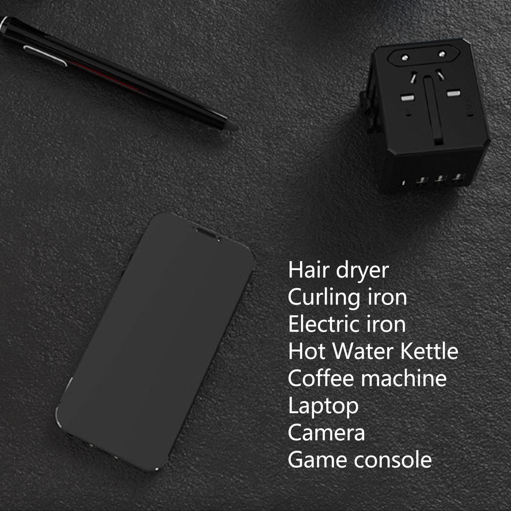 Travel Adapter Black Universal Adapter with 3 USB 1 Type C Safety Protection International Adapter