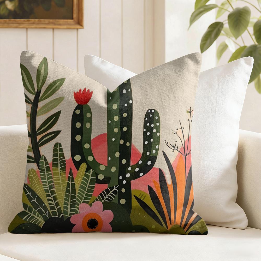 Cactus Aesthetic Cushion Cover Summer Linen Pillow Case Organic Fabric Cushion Cover DoubleSided Print Sofa Home Decor