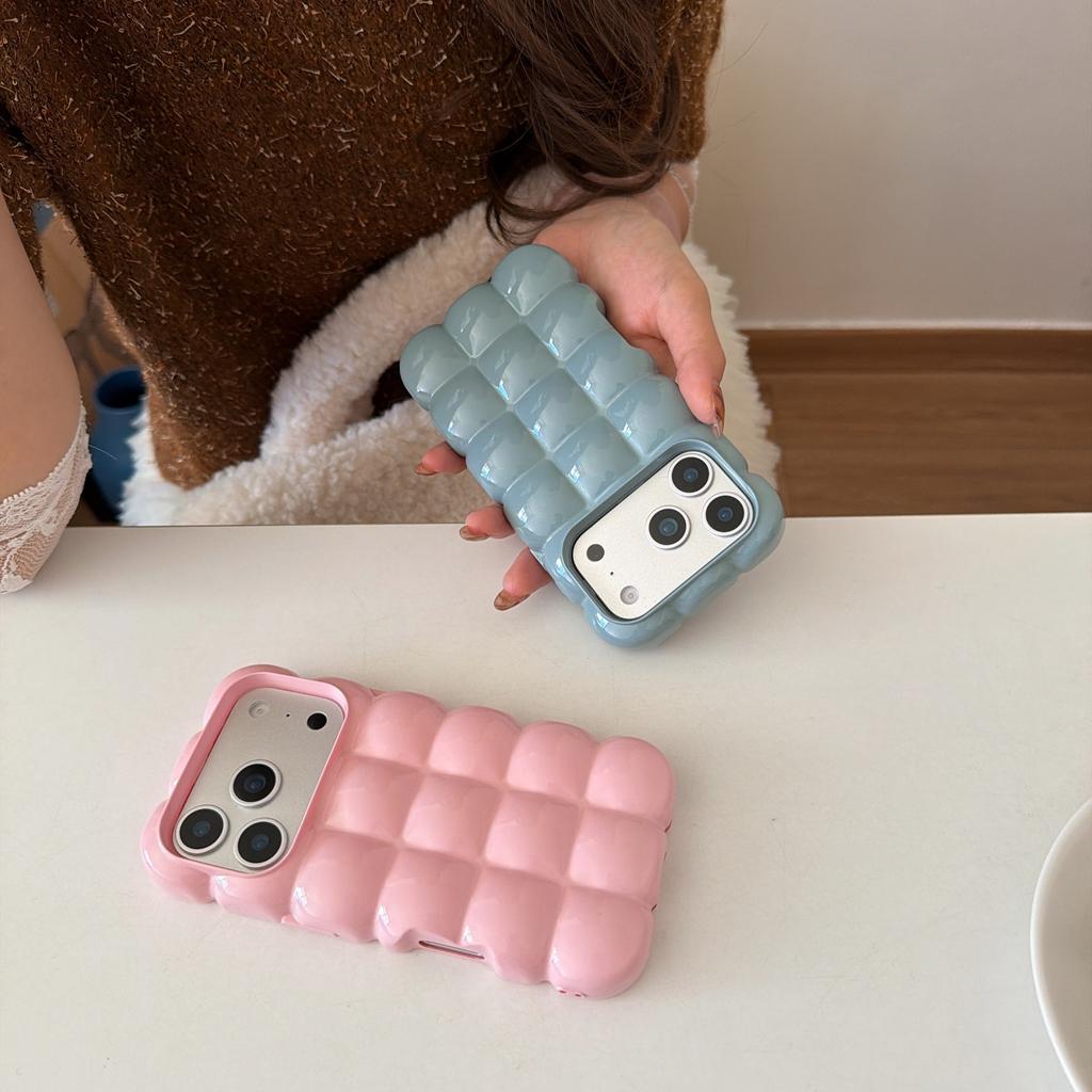 Custodia per Telefono Cover Case Colore Solido Lucido Opaco Placcata con Motivo a Griglia per Pane Stereoscopico Creativo per iPhone 17 16 15 14 13 12 Pro Max