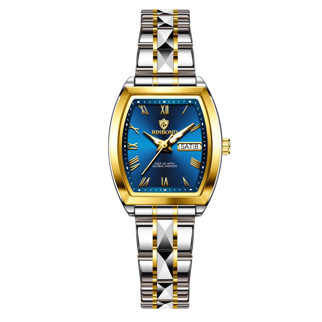 BINBOND Moda Quartzo Feminino Relógio Simples Elegante Vinho Barril Mostrador Ouro Aço Inoxidável Pulseira À Prova D'Água Lazer Negócios Relógios