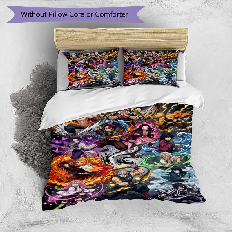 3pcs Duvet Cover Set (1*Duvet Cover + 2*Pillowcase, Without Core), Demon Slayer Print Bedding Set, Bedroom Decor, All‑Season, Gift