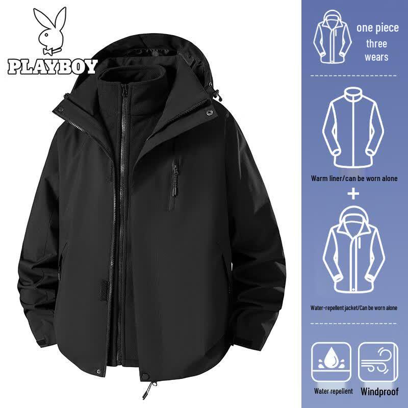 PLAYBOY Men s 3-in-1 Outdoor Windproof Waterproof Jacket 6XL