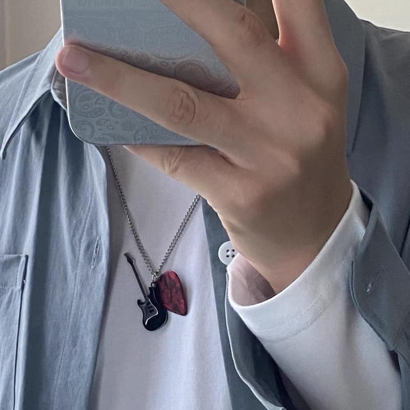 Naszyjnik z zawieszką gitary hip-hopowej, stal tytanowa, punkowy łańcuszek gitary, choker, modny, vintage, gitara elektryczna, łańcuszek swetrowy, biżuteria