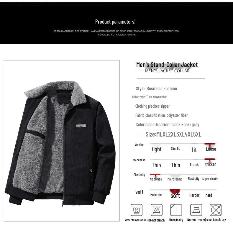 Herren Winter Cordjacke mit Samt, Lammwolle und Stehkragen - Trendige und dicke Mode für Freizeitkleidung