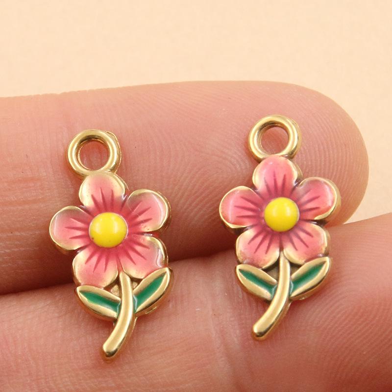 Edelstahl Pilzblumen-Ornamente: Tropföl & goldene Emaille-Anhänger