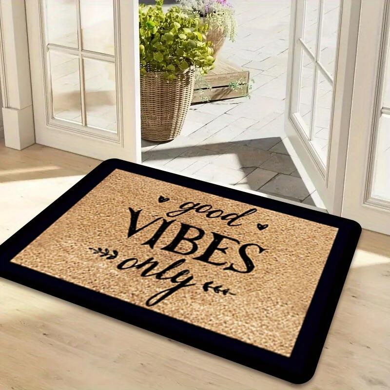 Minimalist Welcome Mat with "Only Good Vibes" Printed on It, Featuring a 1.19cm Sponge Thickness and a Weight of 600 Grams Per Square Meter. This