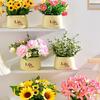 Sunflower Artificial Flower Arrangement - Small Bonsai Plastic Bouquet for Living Room or Dining Table Decor