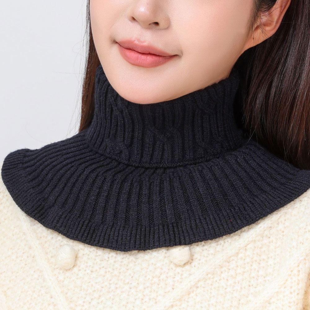 Knitted Fake Collar Scarf Women Warm Turtleneck Detachable False Collar Winter Windproof Scarf With Wooden Ears