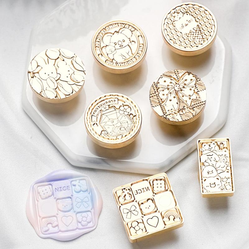Cartoon Wax Stamp Replacement Head 11 Designs Round/Square/Rectangular for DIY Scrapbooking Card Making Sealing Envelope