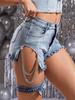 European & American Style High-Waisted Ripped Chain Skinny Jeans/Shorts for Women.