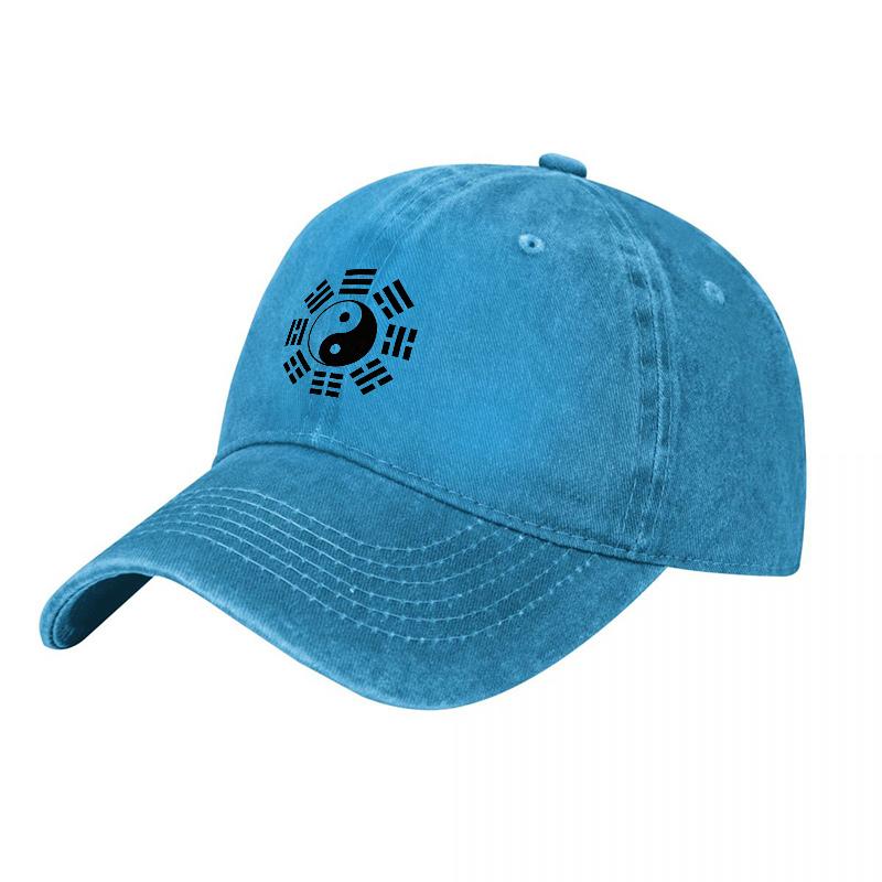 Yin Yang-symbol Tvättad Canvas Basebollkeps Svart Broderad Design Klassisk Justerbar Hatt för Unisex och Kvinnor Streetwear-stil
