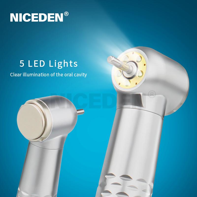 NICEDEN Silent LED Turbine Air Rotor Push Button Portable Dental LED High Speed Handpiece with 5 Lamps LED Light