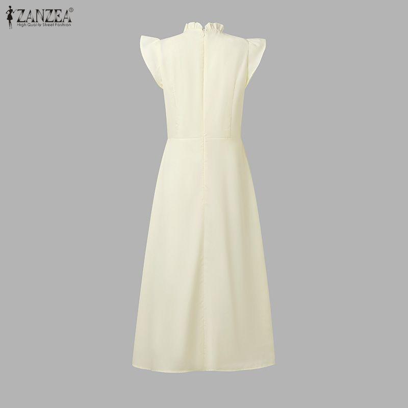 ZANZEA Women Stand Collar Summer Casual Short Sleeve Dress