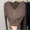 Fashion Plus Velvet Padded Sweater All Match Casual Knit Bottoming Shirt Women Autumn Winter Elegant Slim V-neck Tops