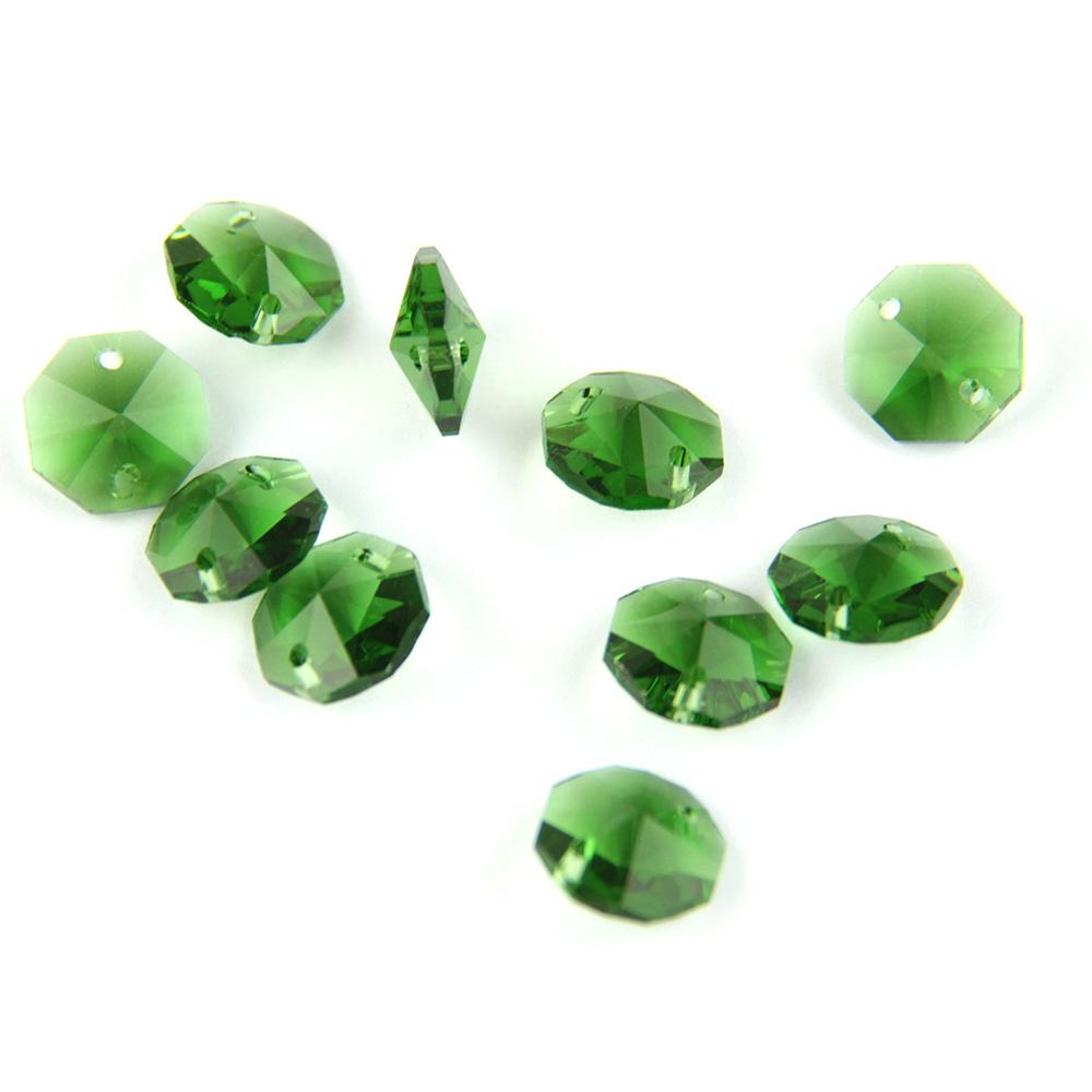 100Pcs 14Mm Crystal Chandelier Parts Glass Octagon Beads In 1 Hole/2 Holes Diy Strand Accessories Sucatchers For Home Decoration