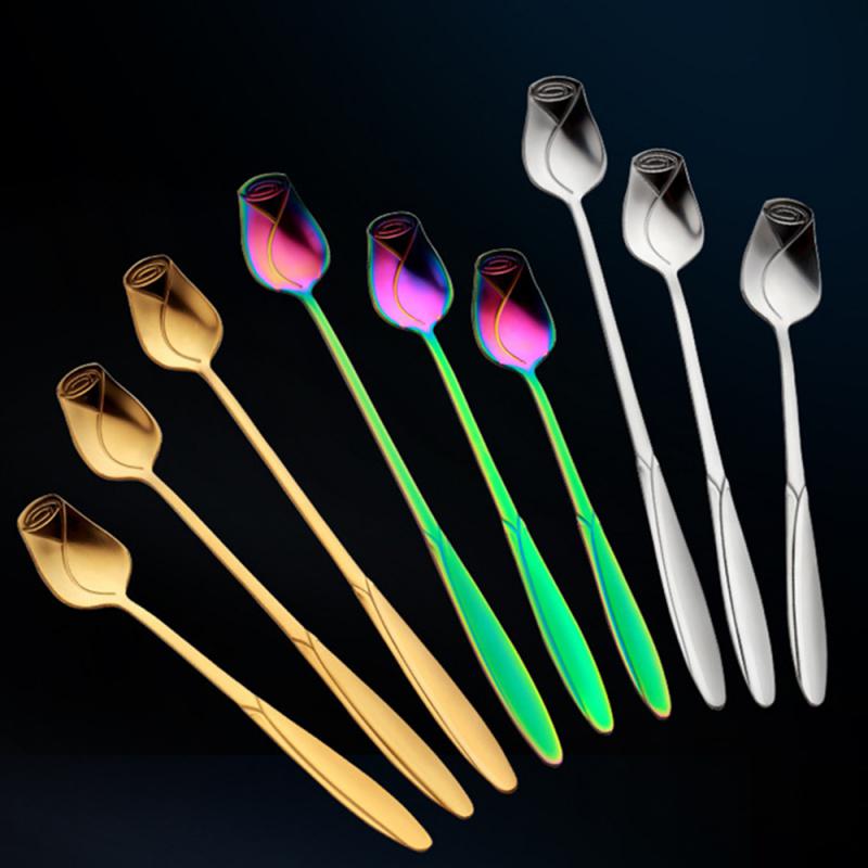 Small Teaspoon Colorful Stainless Steel Spoon Tea Spoon Long Handle Dessert Spoon Creative Coffee Spoon