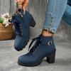 Women'S Mid-Heel Ankle Boots with Side Zipper - Comfortable Faux Cover, Decorative Buckle Design, All-Season Versatile Casual Shoes for Casual Attire