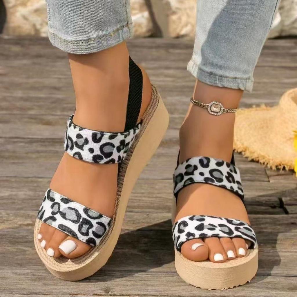 Damen Übergröße Leopardenmuster Keilsandalen - Sommer zum Hineinschlüpfen Outdoor Schuhe