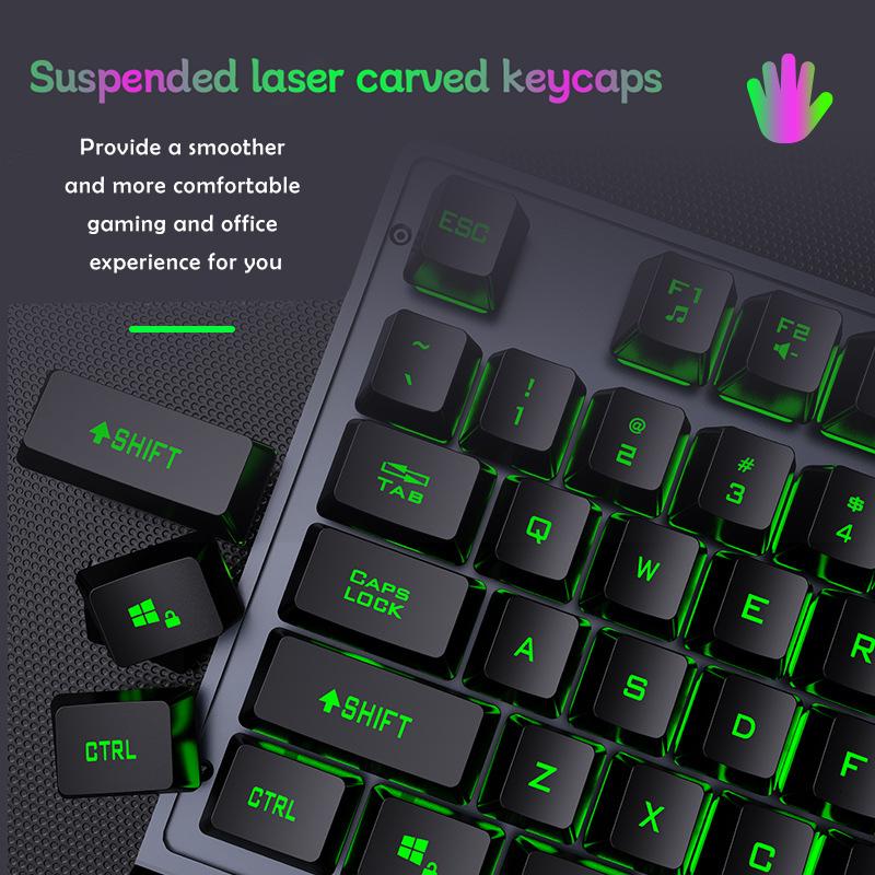 Mechanical Wired Gaming Keyboard and Wrist Rest Rainbow LED Backlit,Ergonomic Full Size Quiet Silent USB Keyboard for Computer