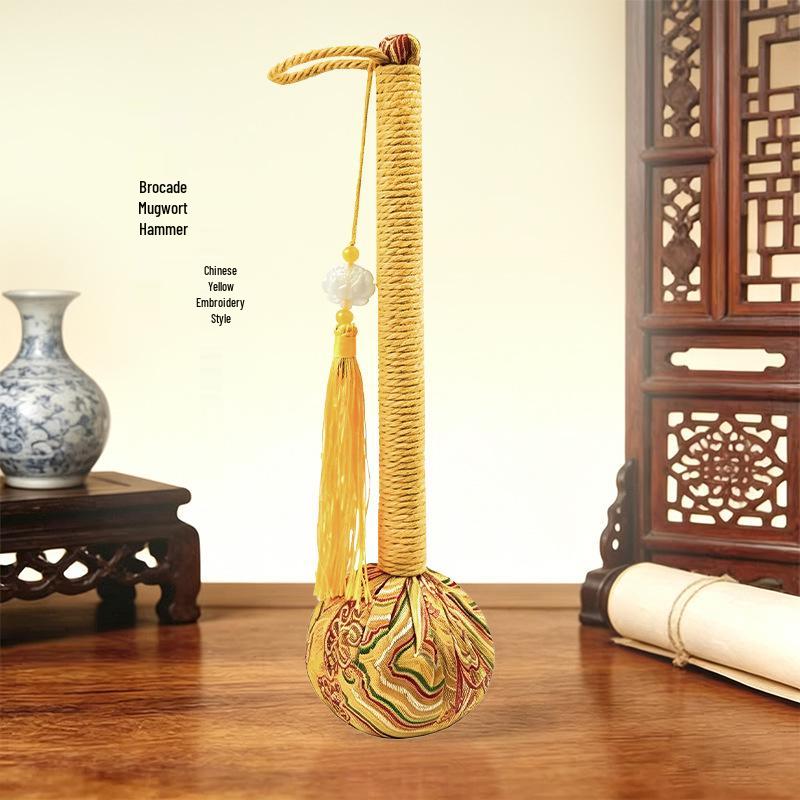 Year of the Horse Mugwort Meridian Massage Hammer - Solid Color Brocade Multifunctional Health Gift