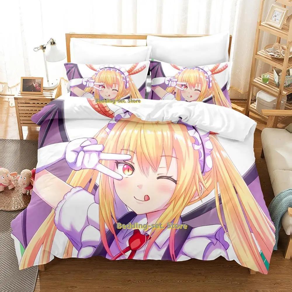 Miss Kobayashi's Drachenmädchen Bettwäsche-Set Anime 3-teiliger Bettbezug Kawaii Mädchen Erwachsene Kinder Schlafzimmer