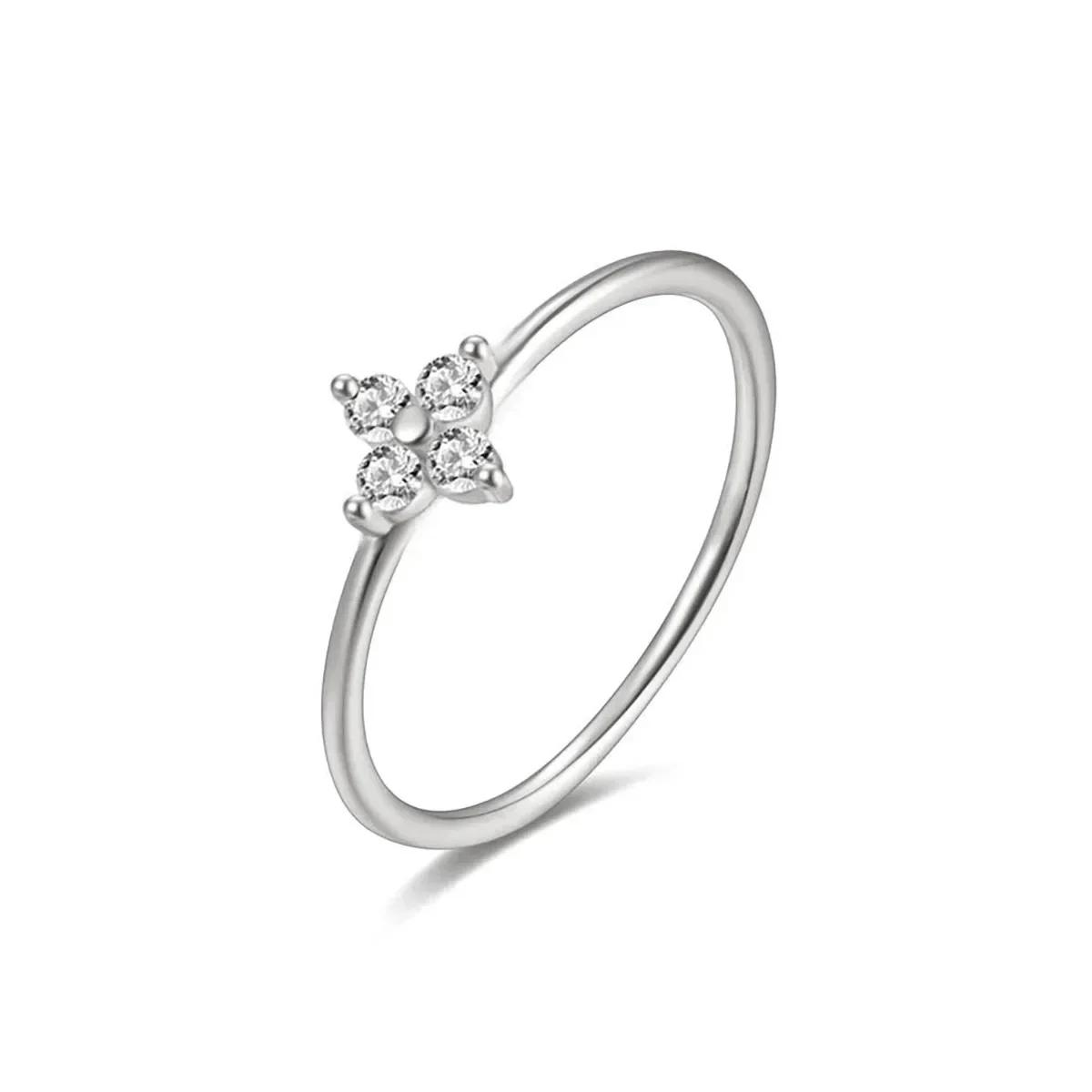 

925 Thai Silver Inlaid Four Leaves Clover Zirconia Flower Ring for Women Simple Elegant Good Luck Anniversaries Jewelry Gift 9