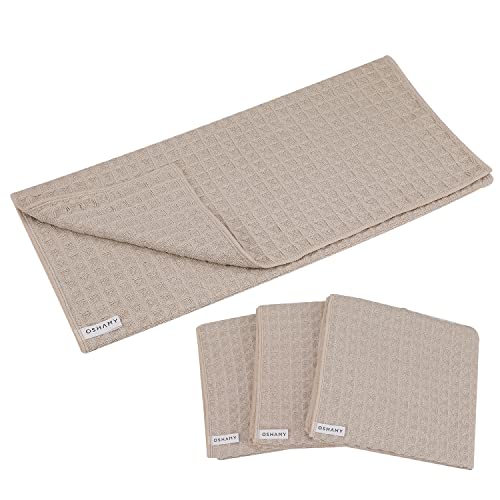 OSHAMY (Beige) Dish Drying Mat, Super Absorbent, Quick-Drying, Waffle-Fabric Microfiber, 40x70cm, Set of 3, 5x the Absorbency of Standard Fabrics, Tea