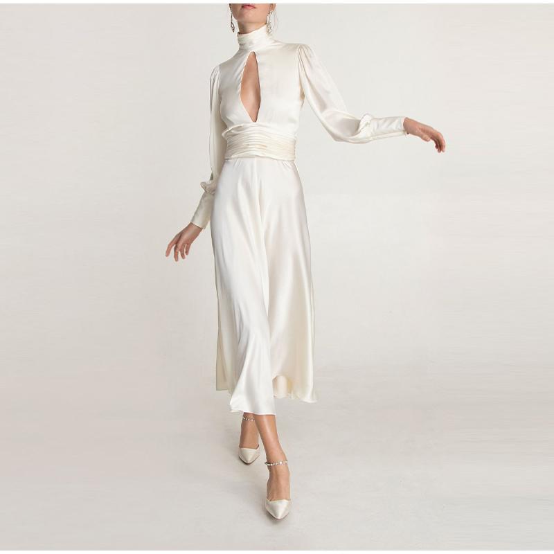 Muslimischen Einfache Weiße A-linie Brautkleider Hohe Kragen Volle Falten Drapierte Falte Braut Gewachsen Knöchel Länge Kleid 2025 Frühling Neue