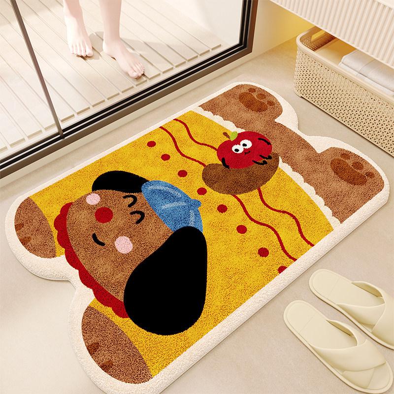 Cartoon Puppy Imitation Cashmere Floor Mat: Absorbent, Insulating Door Mat for Shower Room