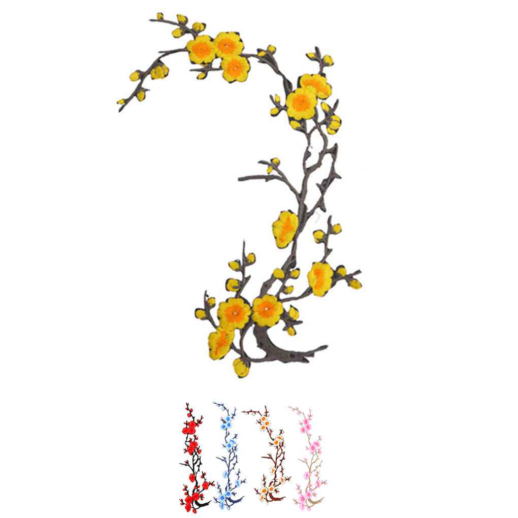 Applique - Plum Blossom Flower Branch Embroidery Patch Motif Iron Sew On Fabric