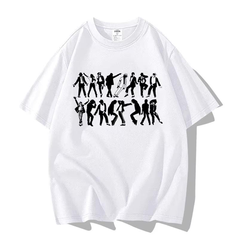 New 2026 Black and White Interlaced Portrait Painting By Kil Jackson. Pure Cotton T-shirt High-quality Streetwear Summer Tops