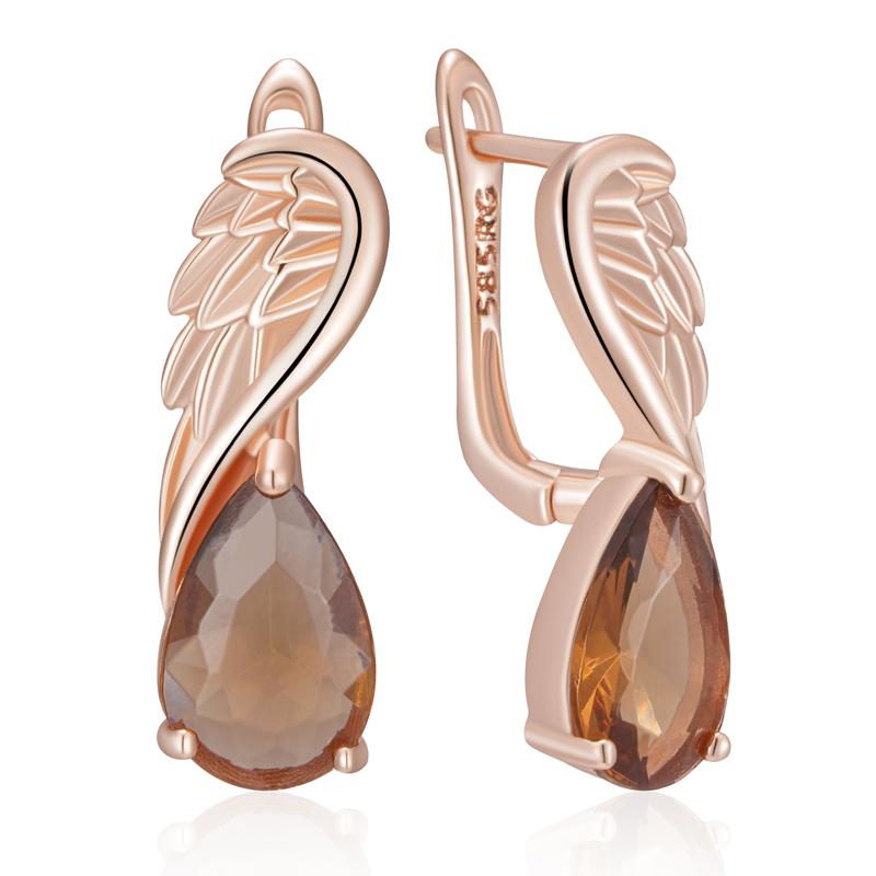 

Блестящие коричневые натуральные цирконы английские серьги для женщин цвет розового золота аксессуары в виде крыльев высокое качество повседневные украшения