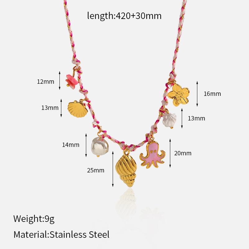 European and American fashion ocean style shell dopamine starfish necklace color rope stainless steel shell pendant women's necklace