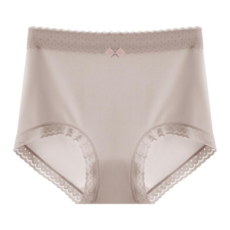 

Plus Size Ladies Spring and Summer Lace Lace Antibacterial Breathable Non Trace High Waisted Briefs One Size кавовий