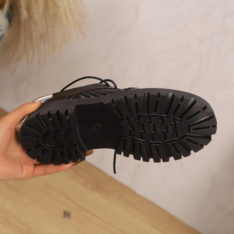 Women's Large Toe Hollow-Out Leather Dress Shoes, Thick Sole British Style Summer Flats, Breathable Plus Size Footwear