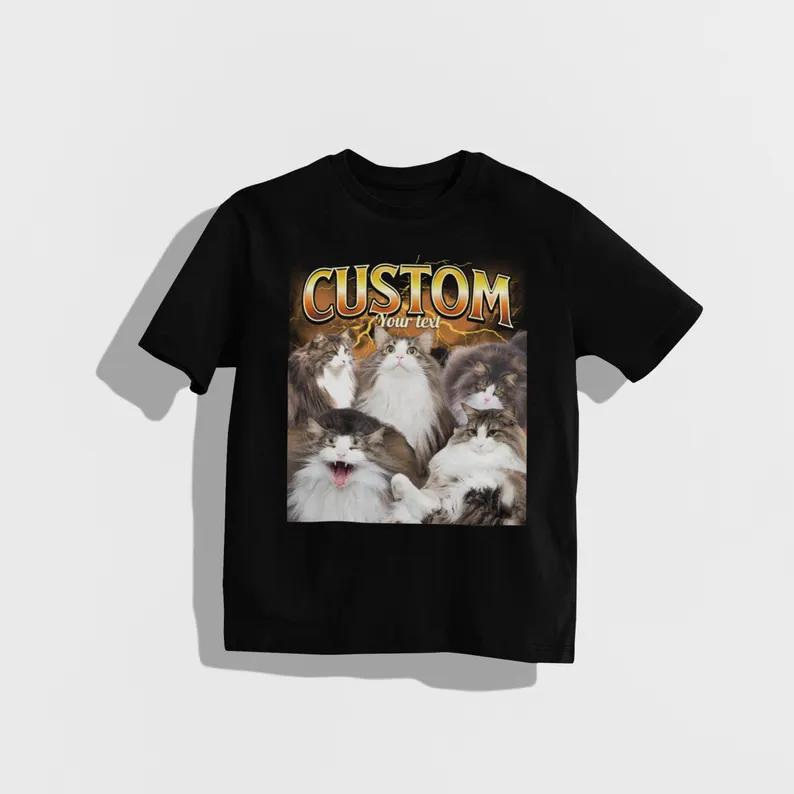 

Vintage Cat TShirt Cat Graphic Tee Personalized Pet Photo Shirt Funny Cat Lover Gift Oversized Casual Top for Unisex Women 4XL