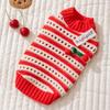 Festive Knitted Pet Sweater Cherry Pattern Thermal Warmth Small Dog Apparel Soft Synthetic Fiber Puppy Christmas Outfit Holiday Pet Wear