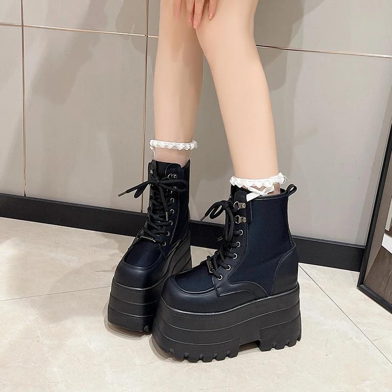 Fashion 14.5CM Women's Boots Autumn Women Ankle Boots Platform Wedges High Heels Booties New Fashion Design Red Cosplay Shoes of Women