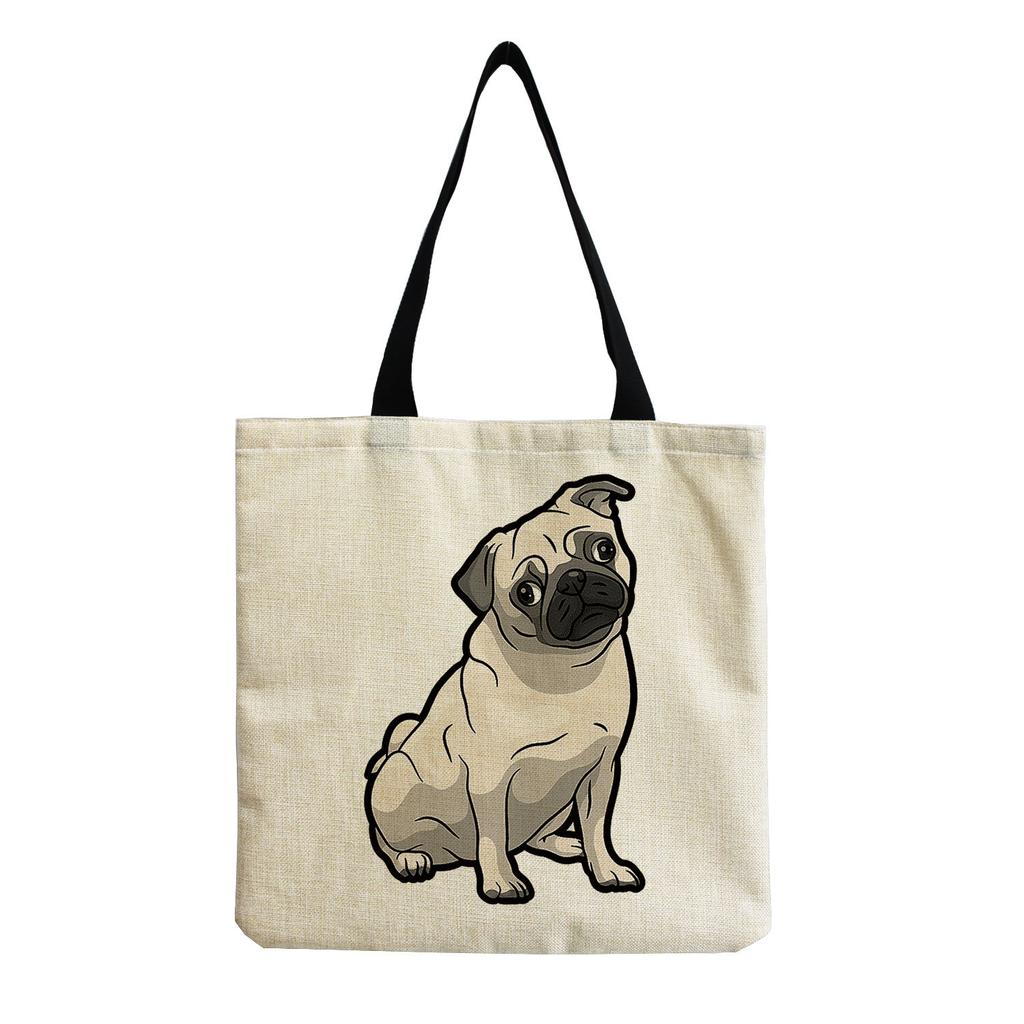Women Vintage Linen Tote Bag - Large Capacity Dog Print Shoulder Handbag for Casual & Grocery Shopping KTB