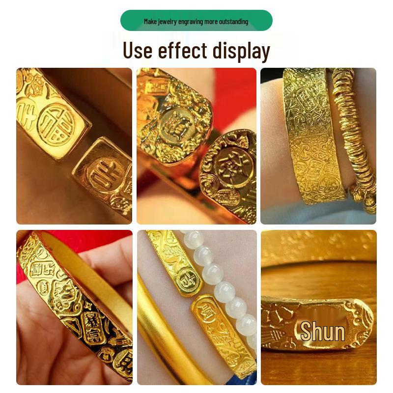 Auspicious Words Chased Silver Bangle & Chisel Engraving Tools