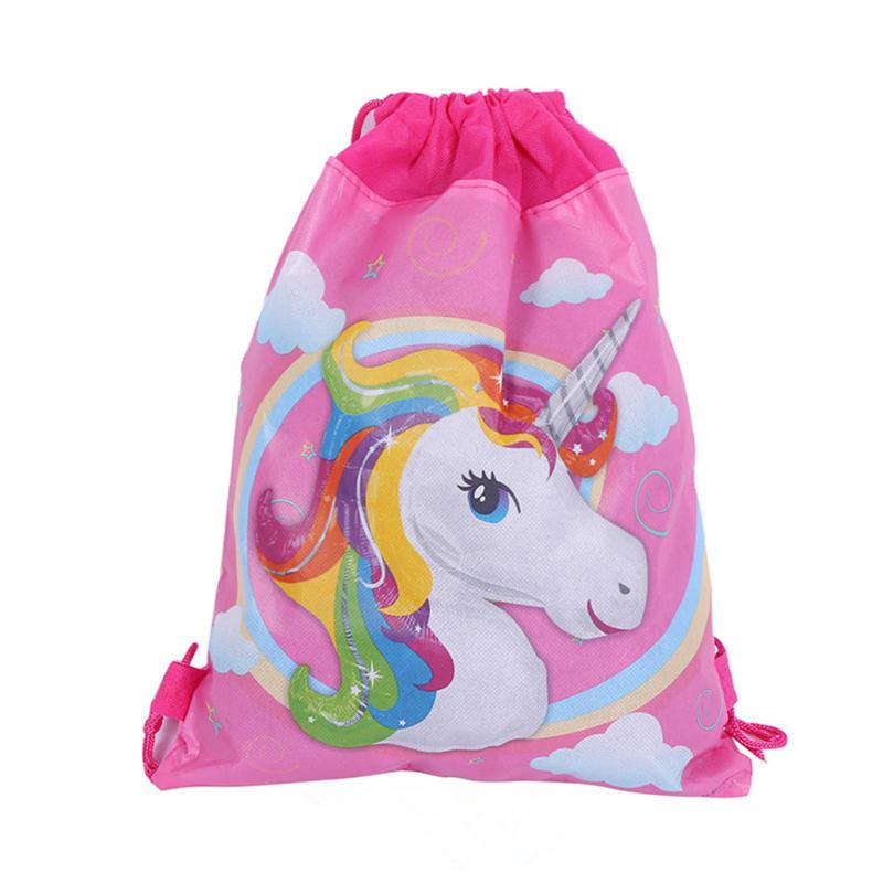 Drawstring  Backpack Non-woven Fabric Cartoon A Horned Horse Printed Storage For Children
