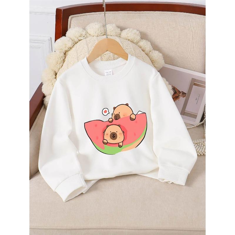 European sizes Kids Crewneck Sweatshirt - Cute Bears Watermelon Slice Pattern , Sportswear And Casual Wear, Soft And Comfortable 110
