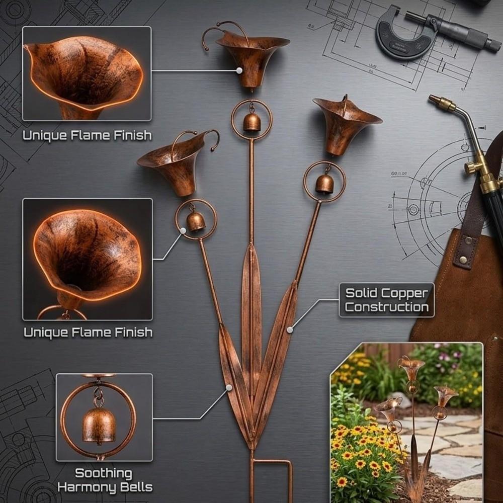 Flamed Copper Garden Stake Three Calla Lilies Handcrafted Metal Floral Yard Art Garden Sculpture Decorative Garden Stakes