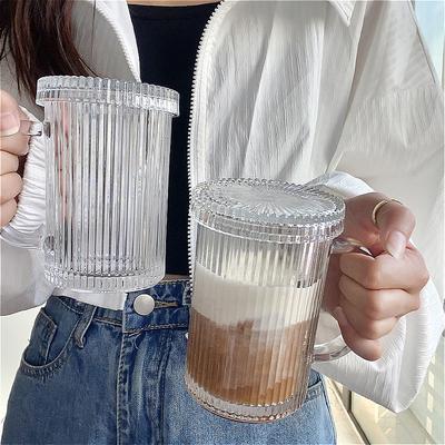 Kaffekopp med handtag Värmebeständig glaskopp Latte Mocha Kaffemuggar med lock Transparent dryckesmugg Juice Kalla dryckeskoppar
