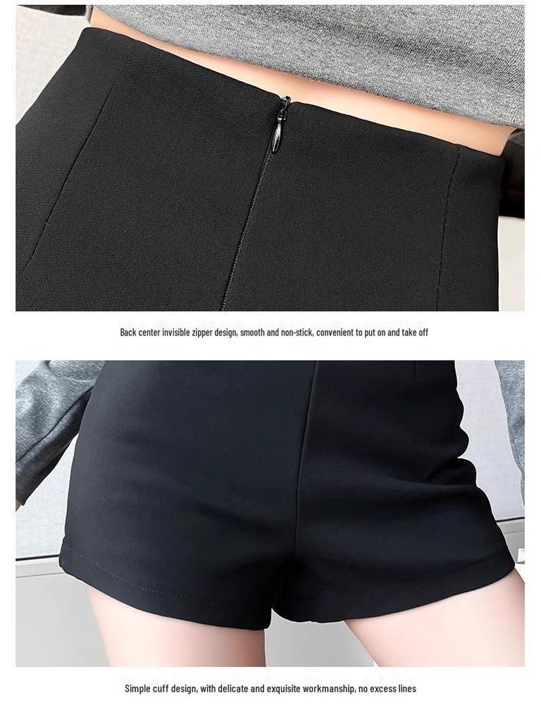 Women's Black High-Waisted Slimming Stretch Shorts - Petite Autumn Casual Sportswear